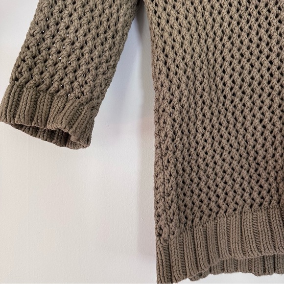 Lands End Canvas Olive Army Green V-Neck Open Knit Sweater Women’s Size Medium - Picture 2 of 8